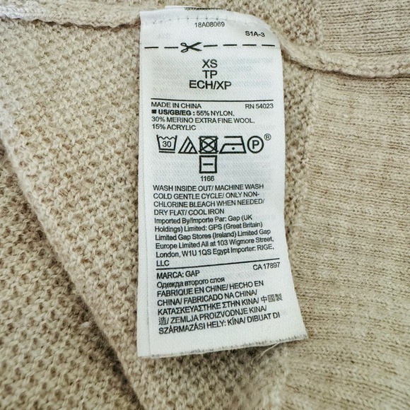 GAP Champagne Oatmeal Waffle Textured Merino Wool Womens V Neck Sweater Sz XS - Picture 6 of 7
